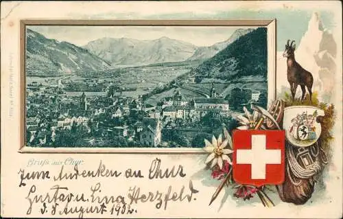 Ansichtskarte Chur Stadt, Bock Heraldik 1902 Prägekarte  Schweiz Helvetia