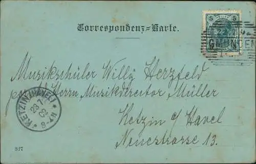 Gmunden (Salzkammergut) Stadtpark Seeschloß colorierte Mondscheinlitho 1902