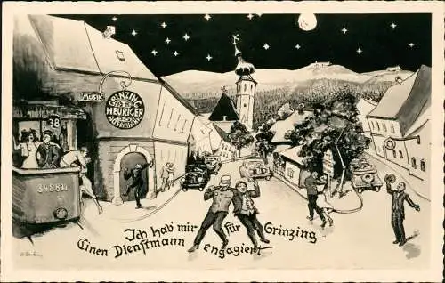 Ansichtskarte Grinzing-Wien Scherzkarte betrunkene verschwommene Straße 1930