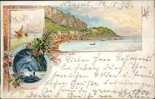 Cartoline Litho AK Capri 3 Bild Stadt Crotta Azzurra 1896   Italien Italia