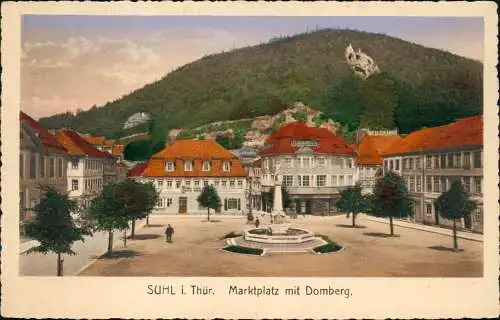 Ansichtskarte Suhl Marktplatz mit Domberg. colorierte AK 1912