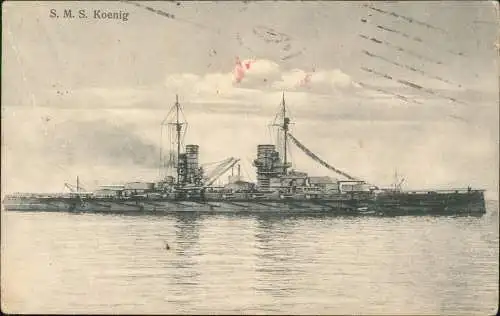 Schiffe Schifffahrt Kriegsschiffe Marine S. M. S. Koenig 1916 gel Feldpost Kiel