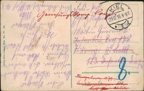 Schiffe Schifffahrt Kriegsschiffe Marine S. M. S. Koenig 1916 gel Feldpost Kiel