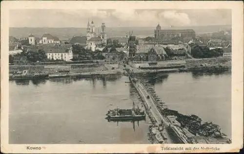 Kaunas Kowno (Коўна) Totalansicht mit der Notbrücke WK1 1918  Litauen Lietuvos