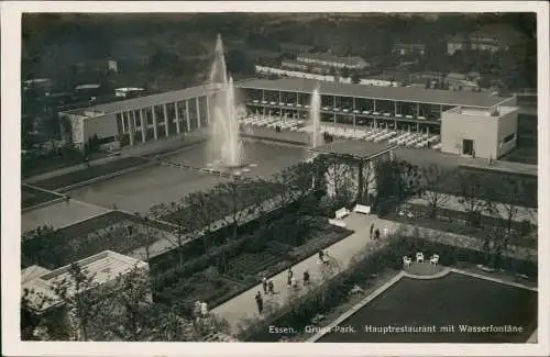 Ansichtskarte Essen (Ruhr) Gruga-Park. Hauptrestaurant mit Wasserfontäne 1938