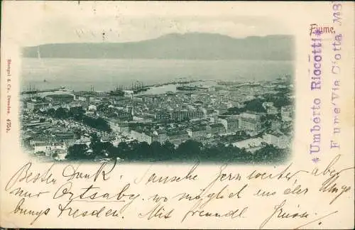 Postcard Rijeka Fiume/Reka Blick auf Stadt und Hafen 1900  Kroatien Croatia