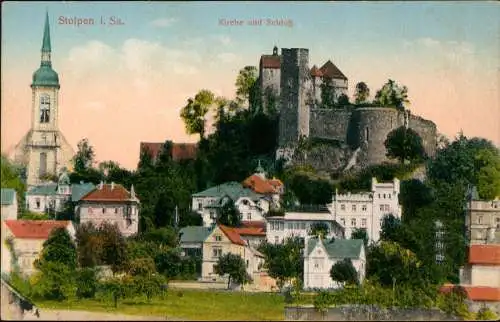 Ansichtskarte Stolpen Burg und Kirche 1916