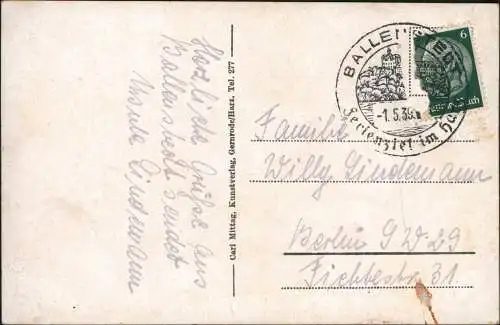 Ansichtskarte Ballenstedt (Harz) Blick über die Stadt 1939