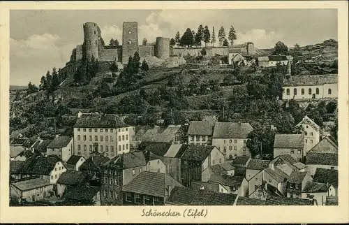 Ansichtskarte Schönecken Eifel Stadtpartie 1939  Feldpost WK2 Dreieckstempel