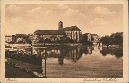 Postcard Breslau Wrocław Sandinsel mit Sandkirche. 1927  Schlesien