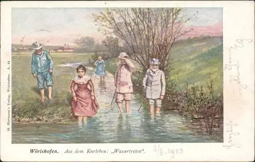 Bad Wörishofen Künstlerkarte Aus dem Kurleben: Wassertreten 1903