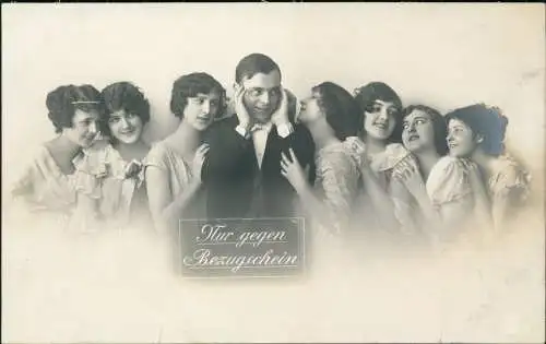 Liebe viele schöne Frauen um Mann herum - Nur gegen Bezugschein 1912