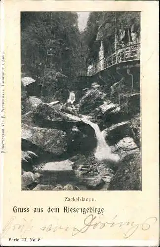 Hirschberg Jelenia Góra Zackelfall Zackelklamm - Riesengebirge 1901  Schlesien