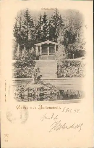 Ansichtskarte Ballenstedt (Harz) Schlosspark Pavillon 1898  gel. Bahnpoststempel