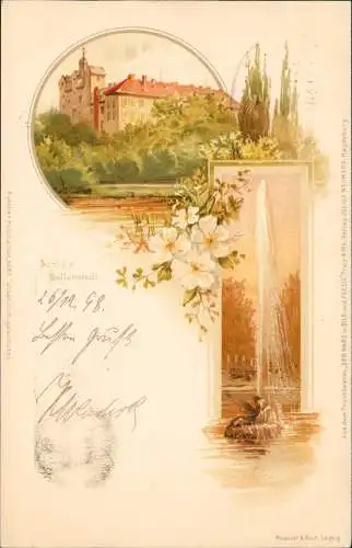 Ansichtskarte Ballenstedt Harz Schloss 2Bild Künstlerlitho 1898 Bahnpoststempel