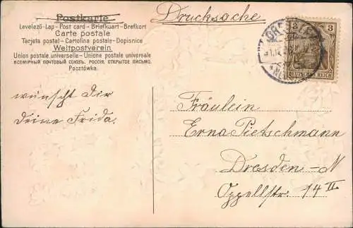 Neujahr Sylvester New Year Kleeblätter Veilchen Dorf 1905 Prägekarte