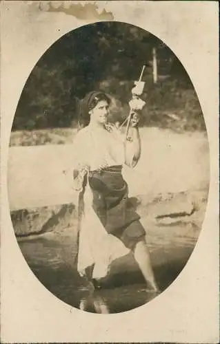 Rumänien România Frau mit Spindel im Fluss Fotokunst 1918  gel. Feldpost