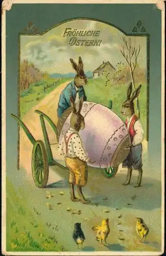 Glückwunsch Ostern Eastern Osterhasen verladen Riesen Ei 1913 Goldrand