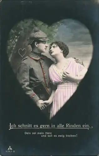 Ansichtskarte  Liebe Liebespaare - Love Soldat und Frau im Herz Ewig 1915