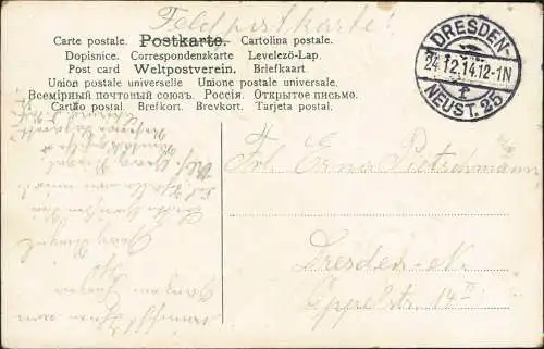 Weihnachten - Christmas Winterlandschaft umrahmt von Misteln 1914 Prägekarte
