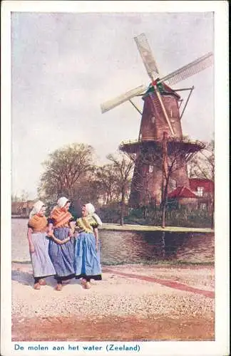 Postkaart .Seeland Zeeland Windmühlen Windmill Mädchen in Tracht 1933  Holland