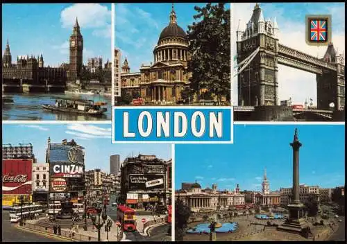 Postcard London Mehrbildkarte mit Sehenswürdigkeiten 1980