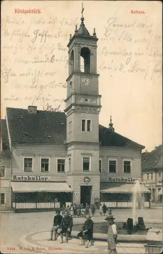 Königsbrück Kinspork Rathaus, Kinder vor Springbrunnen 1907  Oberlausitz