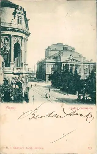 Postcard Rijeka Fiume/Reka Straßenpartie Teatro comunale 1900