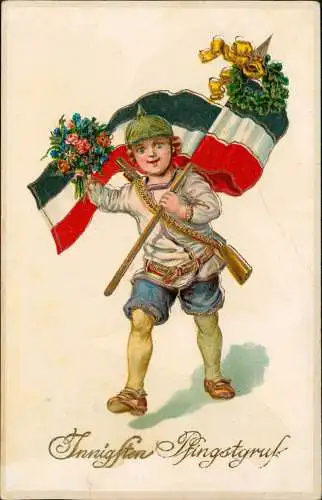 Ansichtskarte  Pfingsten Junge als Soldat Patriotika WK1 1918 Goldrand