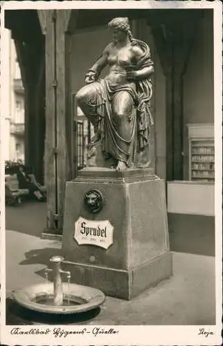 Postcard Karlsbad Karlovy Vary Sprudel Hygieia Statue - Fotokarte 1939