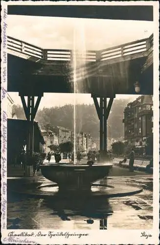 Postcard Karlsbad Karlovy Vary Straßenblick mit Sprudel - Fotokarte 1936