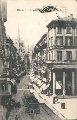 Cartoline Mailand Milano Straße Tram Straßenbahn Corso 1909