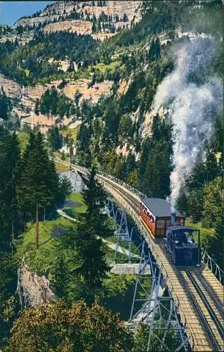 Ansichtskarte Vitznau Rigibahn, Schnurtobelbrücke Dampflok 1914