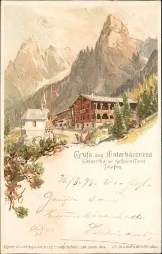 Ansichtskarte Litho AK Kufstein Hinterbärenbad Kaiserthal Gruss aus... 1898