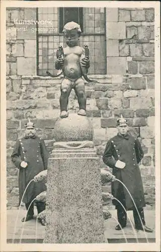 Ansichtskarte Aachen Zierbrunnen auf d. Fischmarkt Polizisten 1912