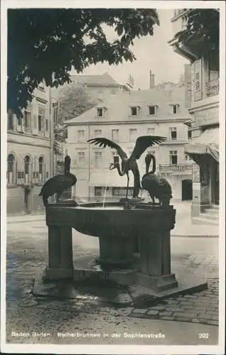 Ansichtskarte Baden-Baden Reiherbrunnen in der Sophienstraße - Fotokarte 1929