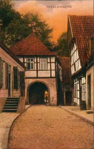 Ansichtskarte Tecklenburg Stadtpartie 1913  gel. Bahnpost Stempel Paderborn