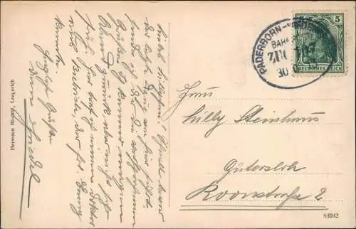 Ansichtskarte Tecklenburg Stadtpartie 1913  gel. Bahnpost Stempel Paderborn