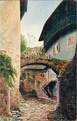 Cartoline Arco Arch Hofszene - Künstlerkarte 1913
