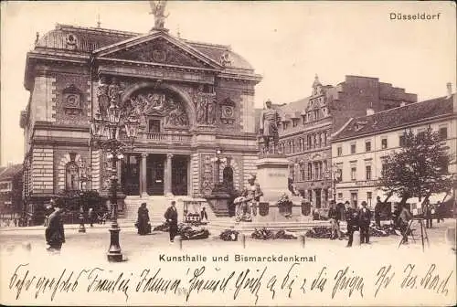 Ansichtskarte Düsseldorf Kunsthalle und Bismarckdenkmal 1901