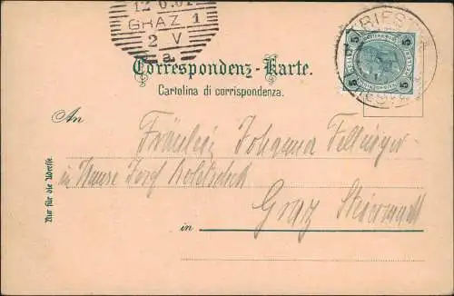 Cartoline Triest Trieste Hafen Dampfer Steamer 1901  Ankunftsstempel Graz