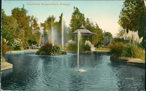 Postcard Pretoria Tshwane Fountains, Burgers Park 1913  Südafrika Southafrica