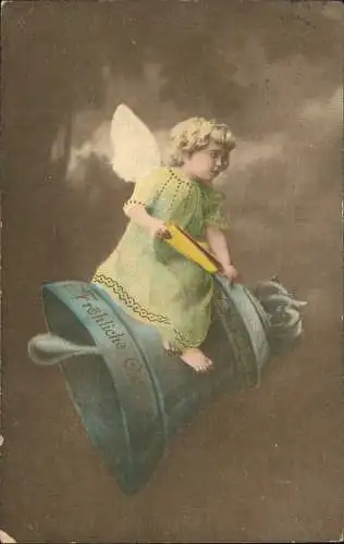 Ansichtskarte  Ostern / Eastern Engel Angel auf Glocke sitzend 1914