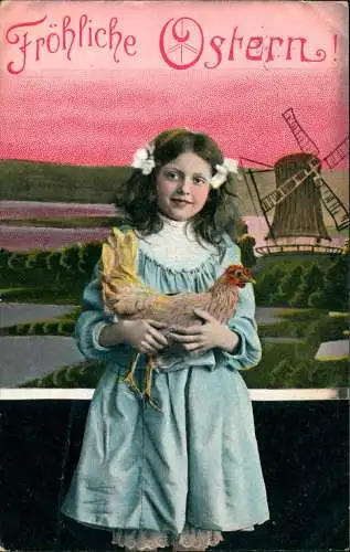 Ansichtskarte  Ostern / Eastern Mädchen mit Henne vor Windmühle 1911 Windmill