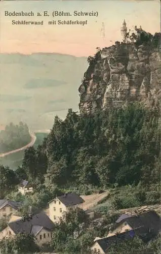 Tetschen-Bodenbach Decín Bergschloß Schäferwand Häuser 1913   Böhmen Bohemia