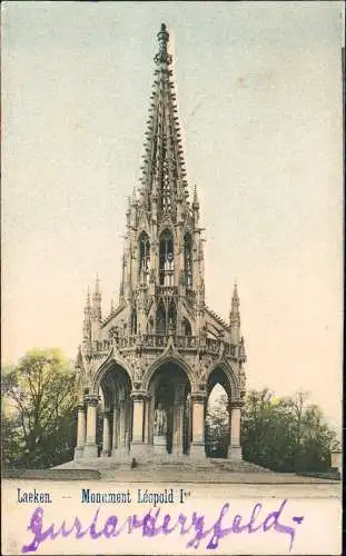 Postkaart Laken-Brüssel Laken (Laeken) Bruxelles Monument Léopold I 1902