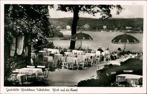 Wannsee-Berlin Gaststätte Blockhaus Nikolskoe, Blick auf die Havel 1950