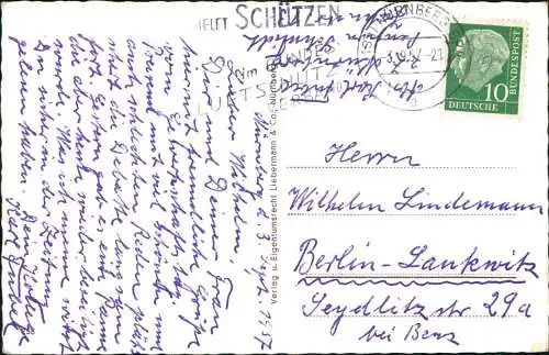 Ansichtskarte Nürnberg Hauptbahnhof mit Hauptpostamt 1957