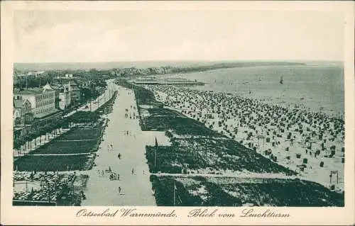 Ansichtskarte Warnemünde-Rostock Ostsee Blick vom Leuchtturm Promenade 1919