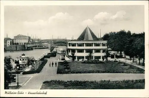 Ansichtskarte Mülheim an der Ruhr Wasserbahnhof, Industrieanlagen 1955